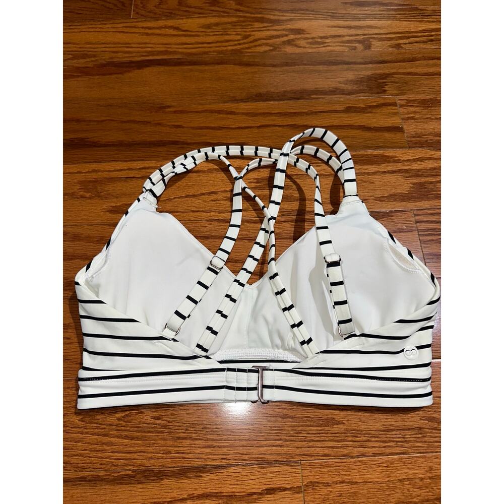 Calia Strappy Back Ruched White Black Stripe Bikini Swim Top Size S - Picture 7 of 13